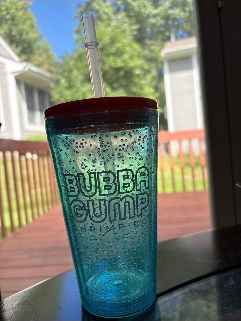 16 oz BPA free Bubba Gump Blue Bubble Tumbler with Orange Lid